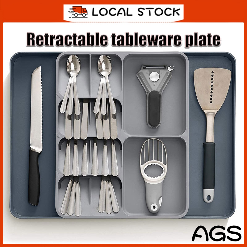Expandable Kitchen Drawer Organiser Tray Tableware Storage Box Fork
