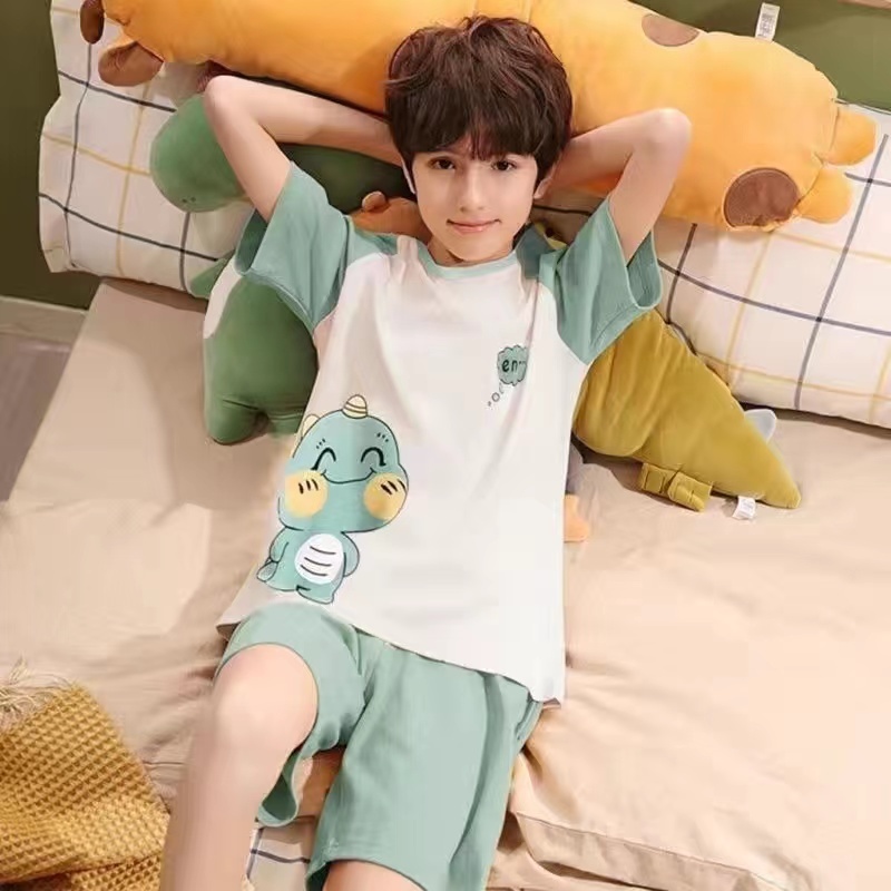 Boys Pajama Sets Short Sleeve Striped Tops Simple Loose Shorts Kids