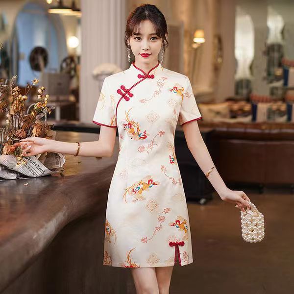 Summer Fashion Chinese Style Dress Short Sleeve High Waist Slim A