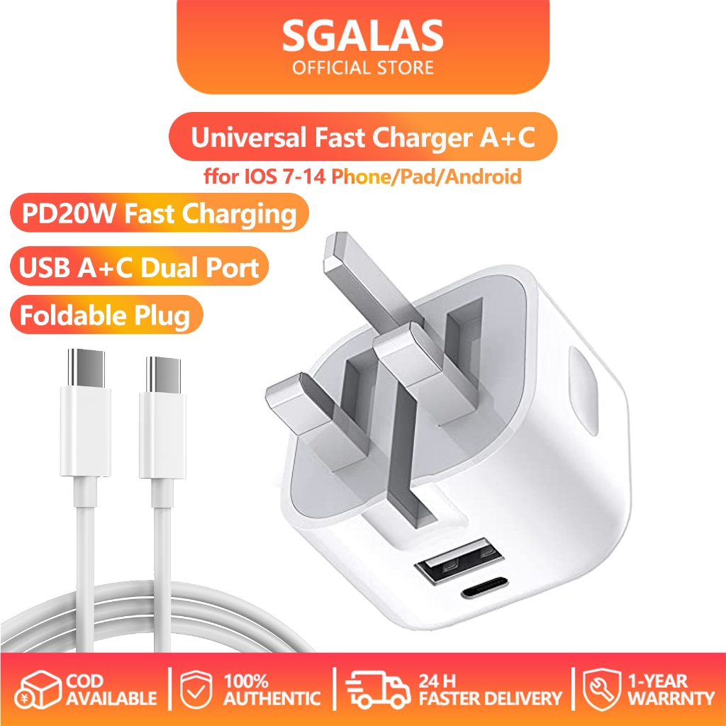 SGALAS 35W PD USB C to Cable Fast Charging Adapter QC3.0 PD 35W USB ...