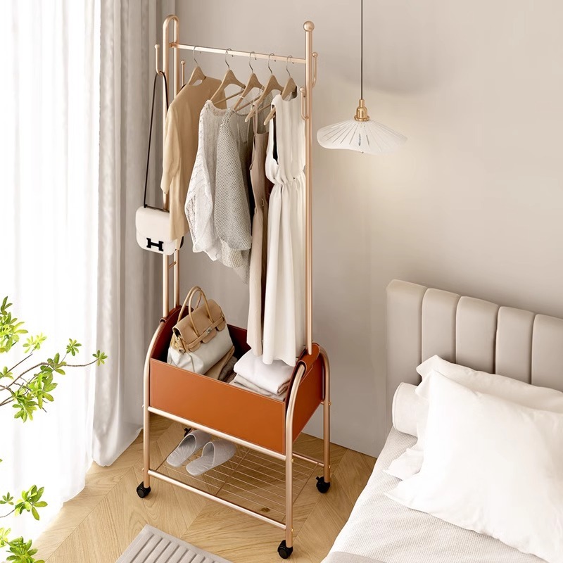Cloth Hanging Rack with Wheels Leather Clothes Storage Rack | Shopee ...
