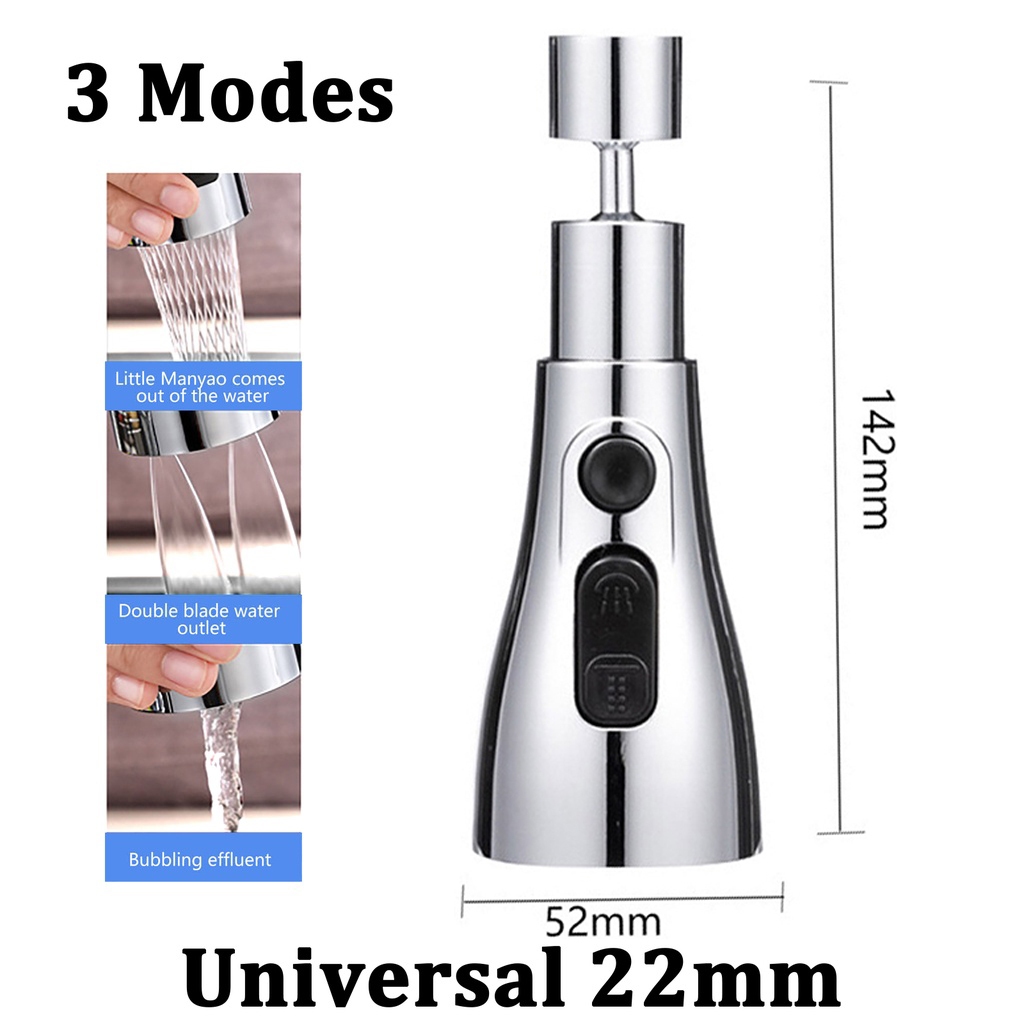 3 Mode Shower Head Kitchen Tap 360° Rotatable Sprayer Head Anti Splash Booster Filter Nozzle