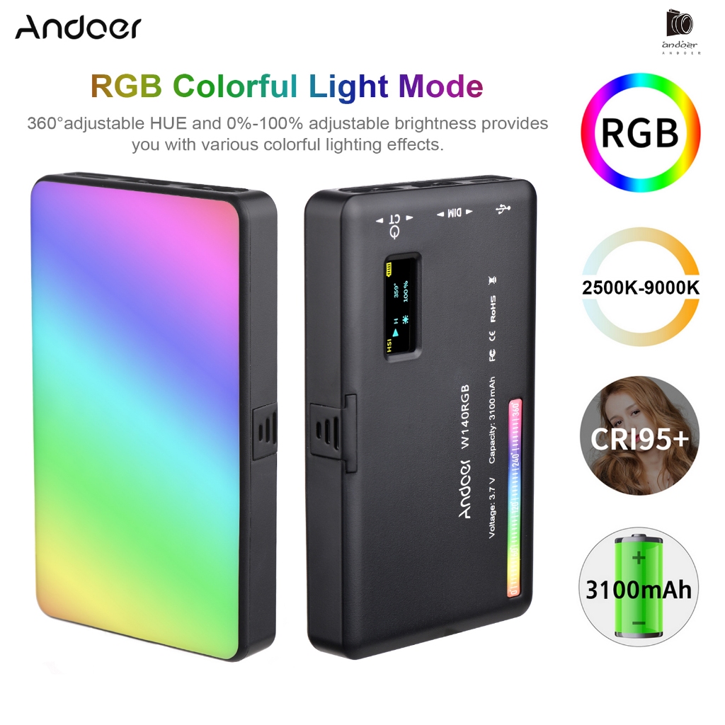 Andoer W140 RGB LED Video Light Rechargeable Photography Fill Light ...