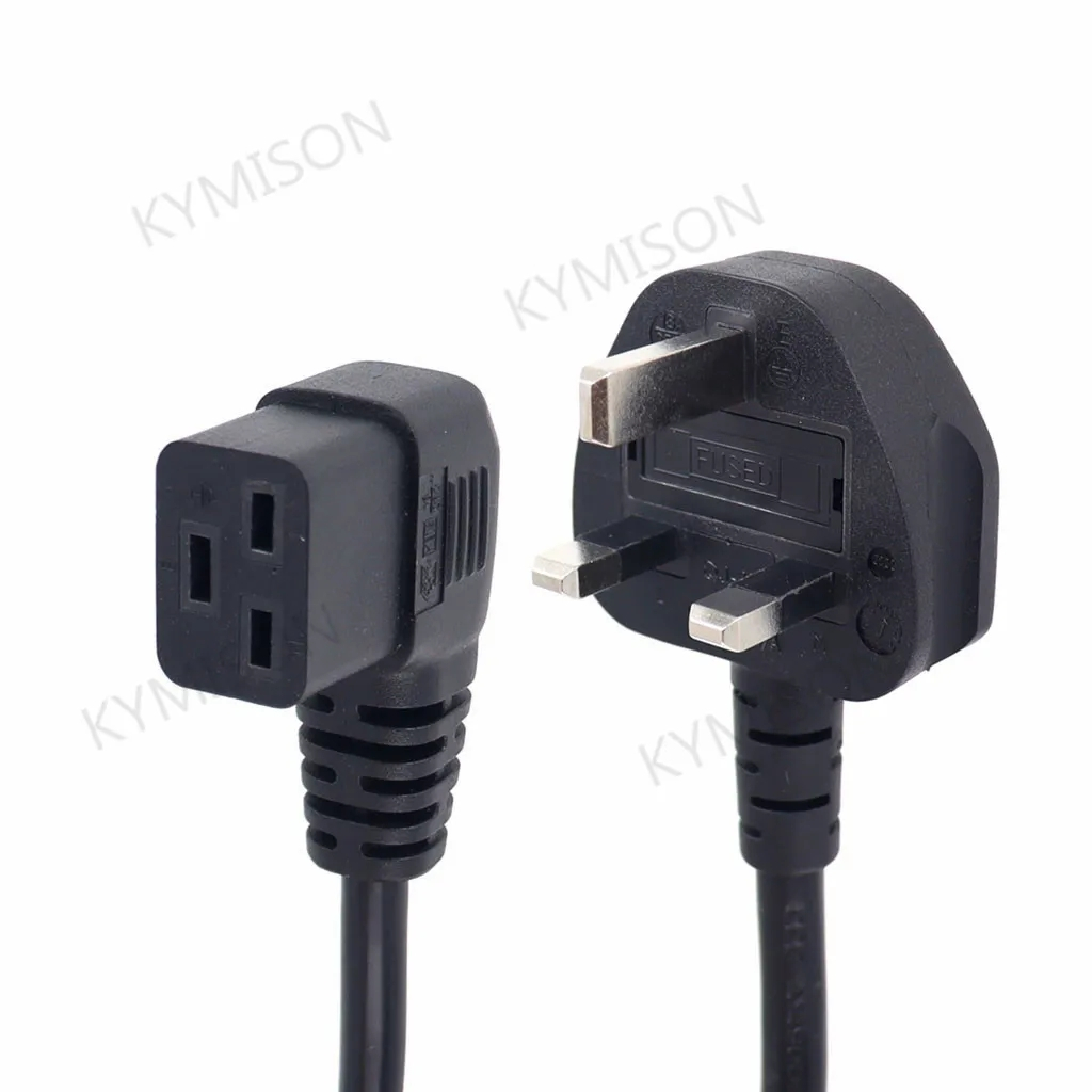 Right Angle C19 to UK BS1363 plug Power Cable for Server/PDU, Connected