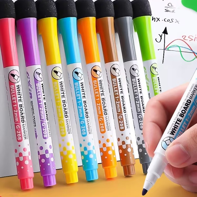 8pcs/set Erasable Magnetic Whiteboard Marker Pen with Eraser Marker Pen ...