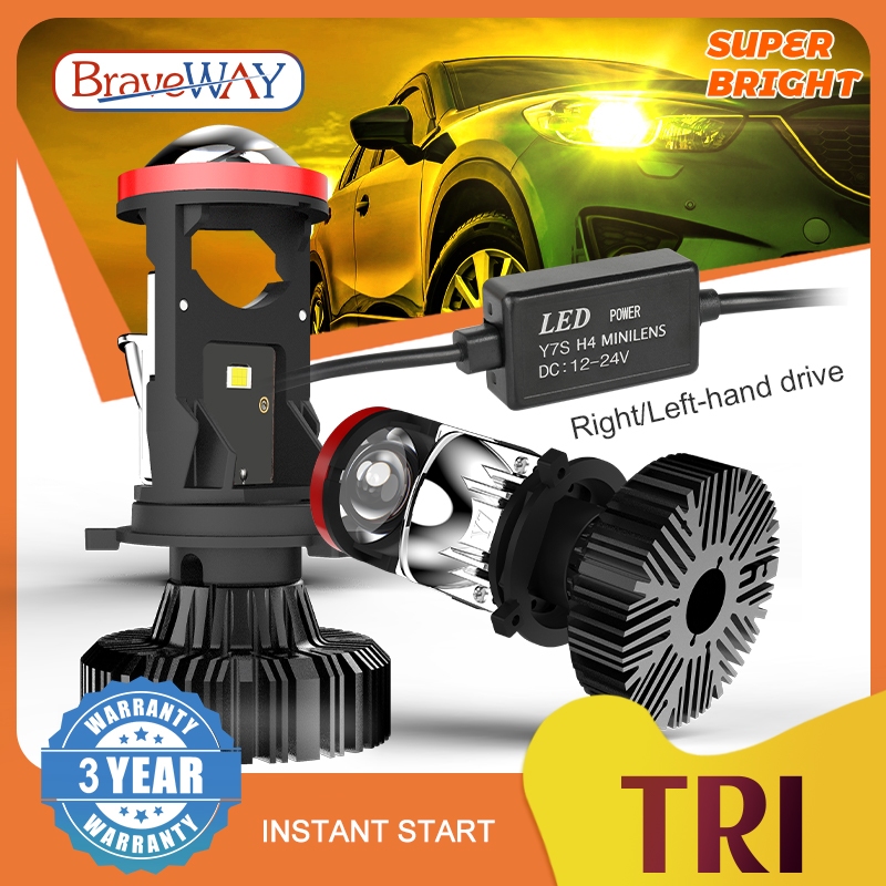 BraveWay TriColors Led Light Plug And Play Car Mini H4 LED Headlight