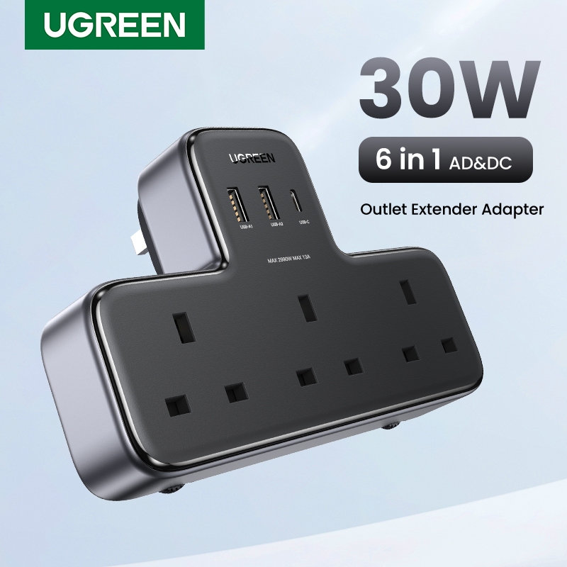 Ugreen PD30W 6in1 Fast Charging USBA USBC Extension Socket Wall