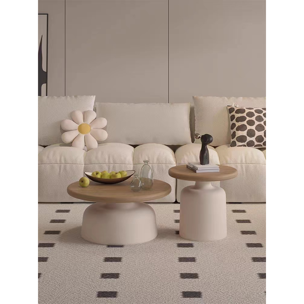 Cream Style Round Coffee Table Solid Wood Nordic Simple Small Modern