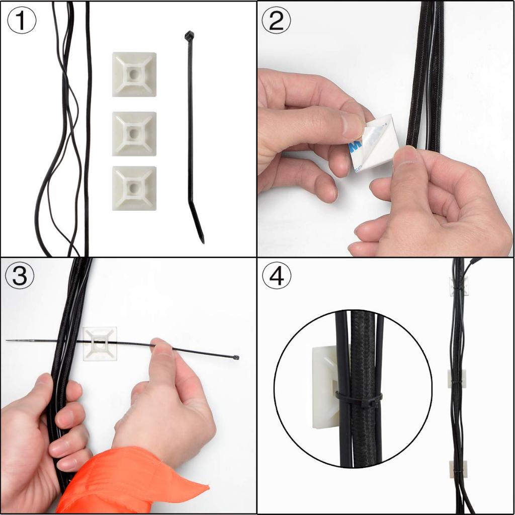 100 Psc Self Adhesive Cable Zip Tie Mounts with Zip Ties, UV Protection ...