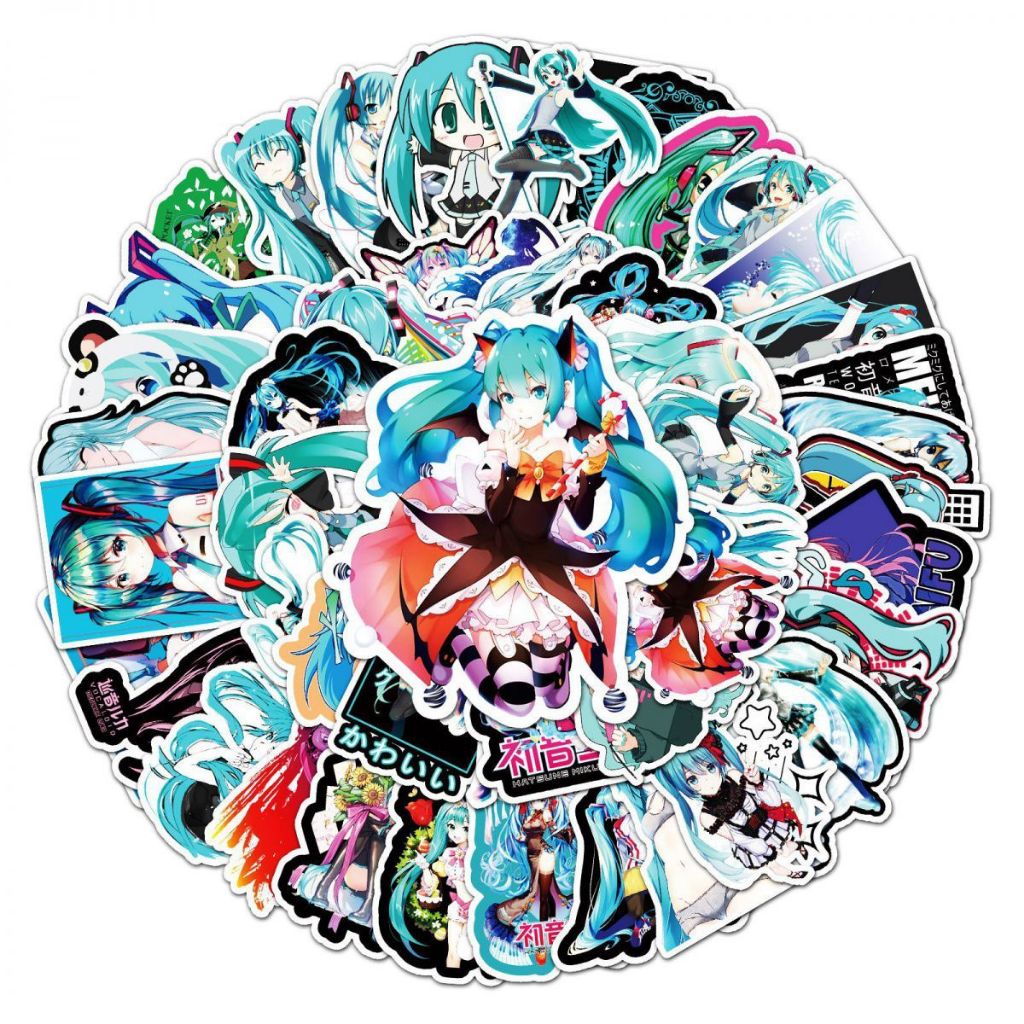 50Pcs Cute Hatsune Miku Cartoon Stickers For DIY Phones Laptop Notebook ...