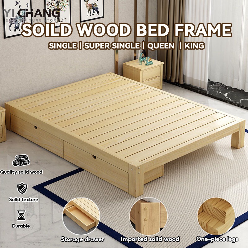 YICHANG Tatami Bed Frame Solid Wood Single Bed Frame With Storage Rental Room Shopee Singapore