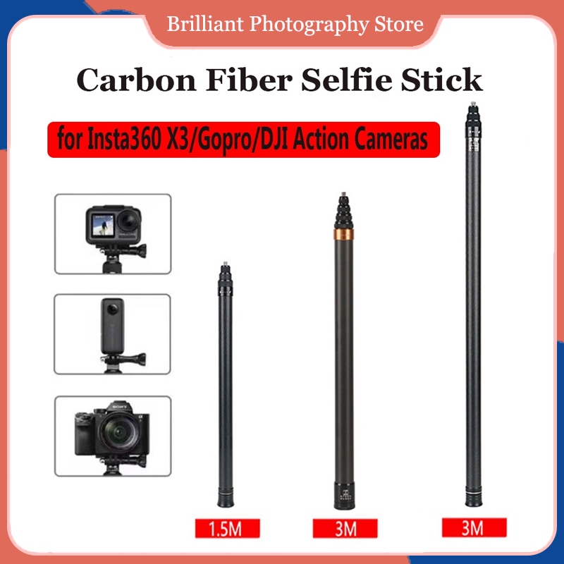 3m Super Long Carbon Fiber Invisible Selfie Stick for Insta360 X3/for DJI  Action 4/3 /Gopro12/11Camera Universal Selfie Stick