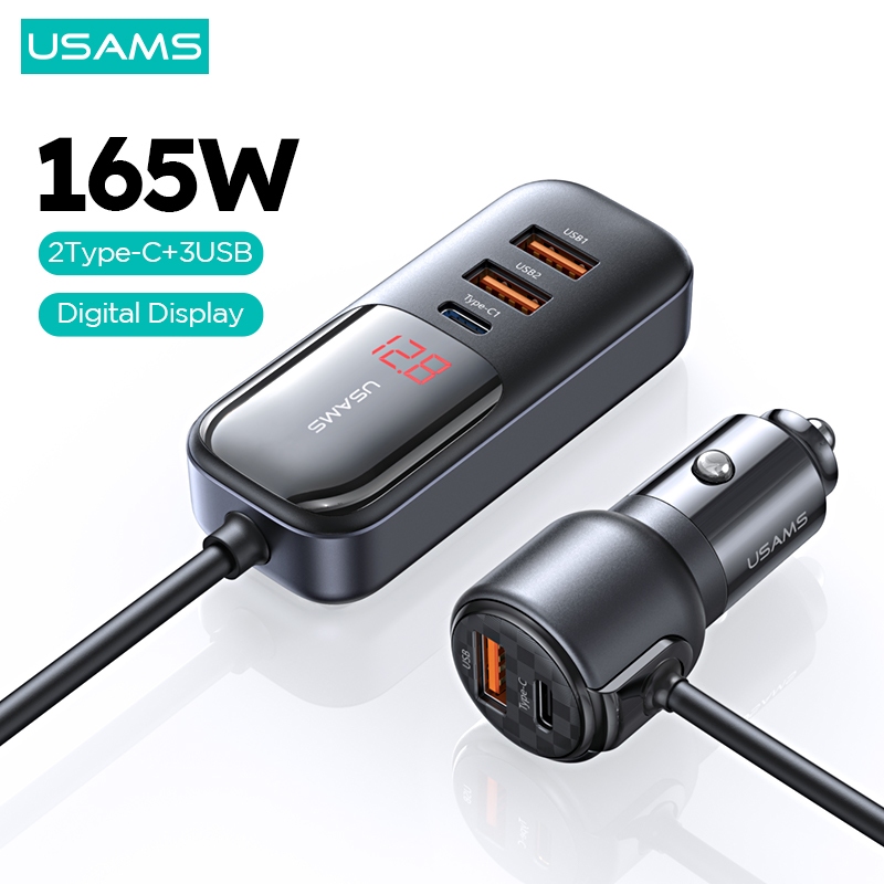 USAMS C40 165W 2C+3U Ports Digital Display Car Charger Quick