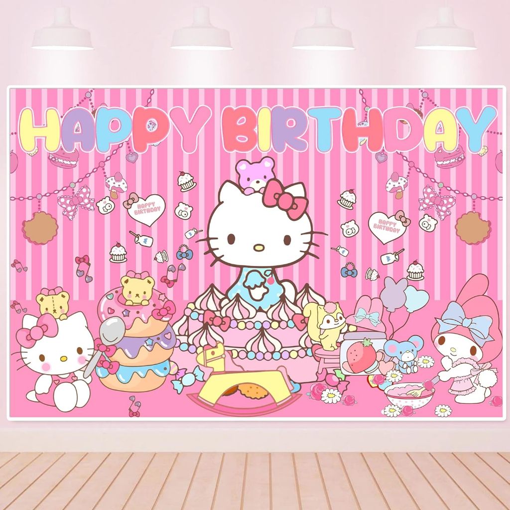 7x5ft Kitty Birthday Photography Background Kawaii Theme Party Supplies ...