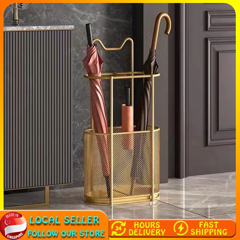 Metal Square Umbrella Stand - Freestanding Waterproof Rack For Entryway, Holds Large & Small Umbrellas