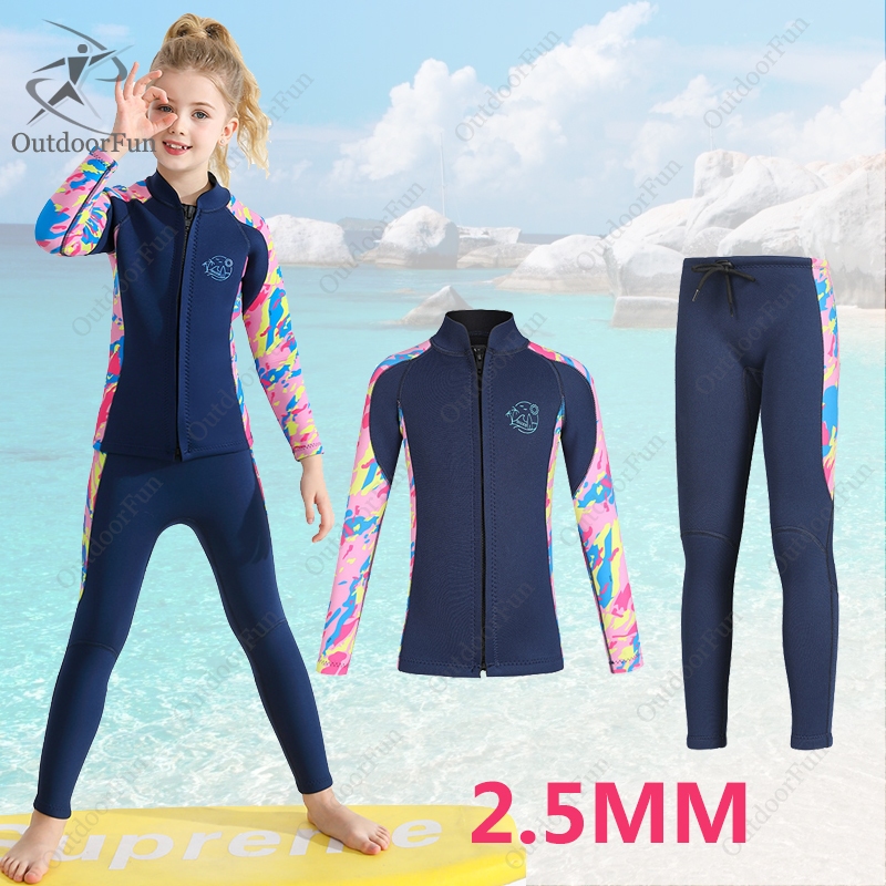 2.5mm Neoprene Long Sleeve Kid Girls Zipper Wetsuit Swim Scuba