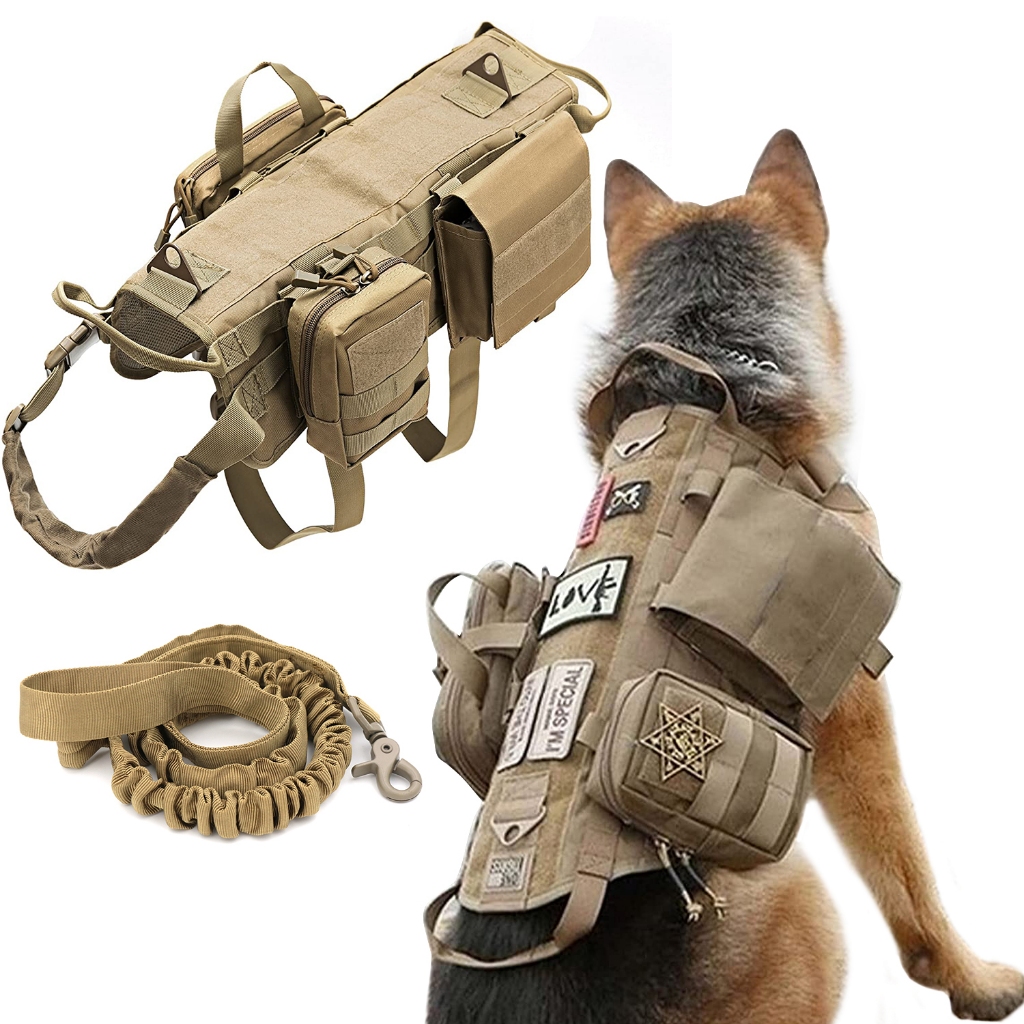 Large Dog Harness With Pouches Molle Vest K9 No-Pull Handle German ...