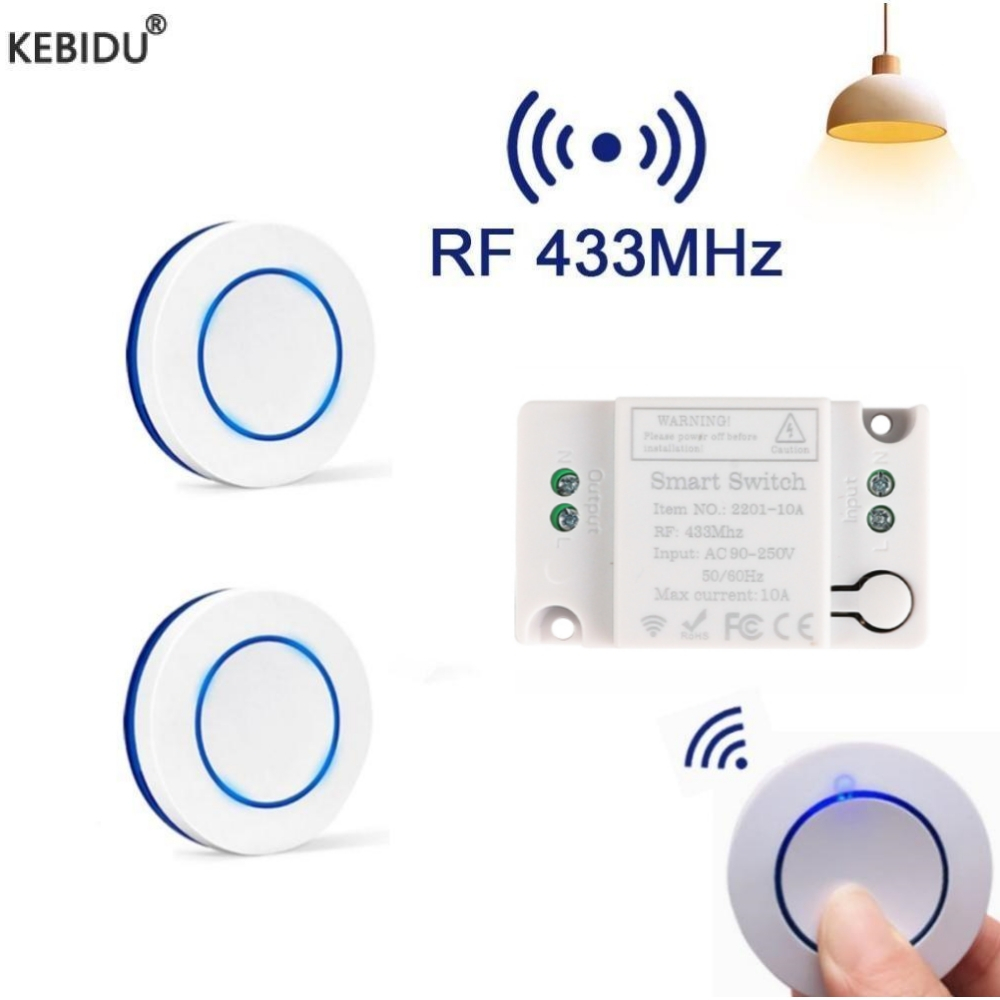 433MHz RF Wireless Remote Control Switch 10A 220V Relay Receiver Mini ...