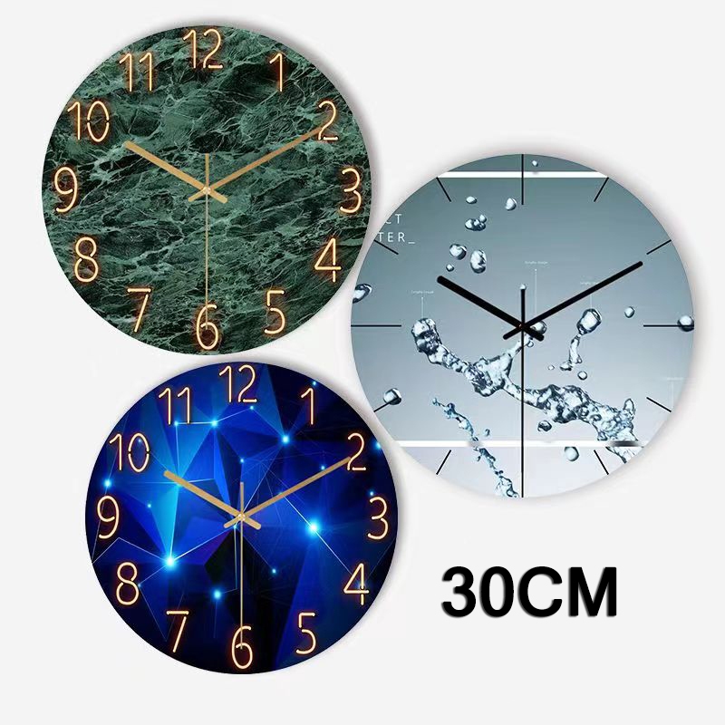 【High Quality】30CM Glass Wall Clock Modern No Frame Design Marble