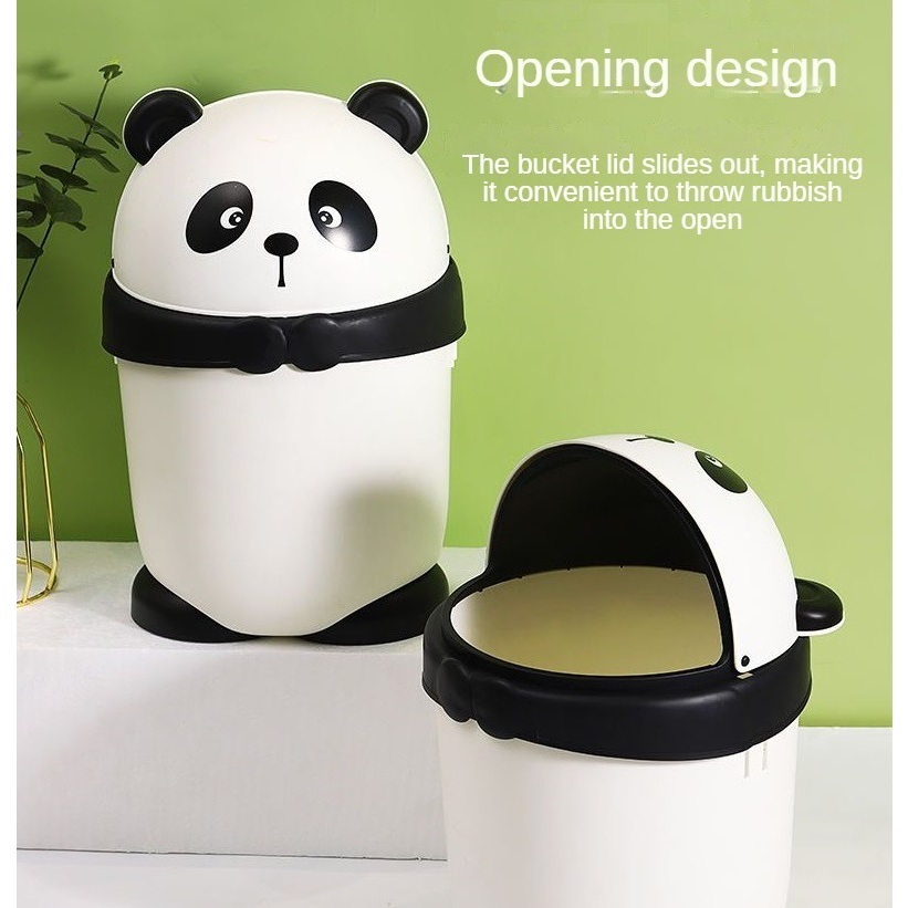 Cute panda dustbin, cartoon household trash storage bin with lid