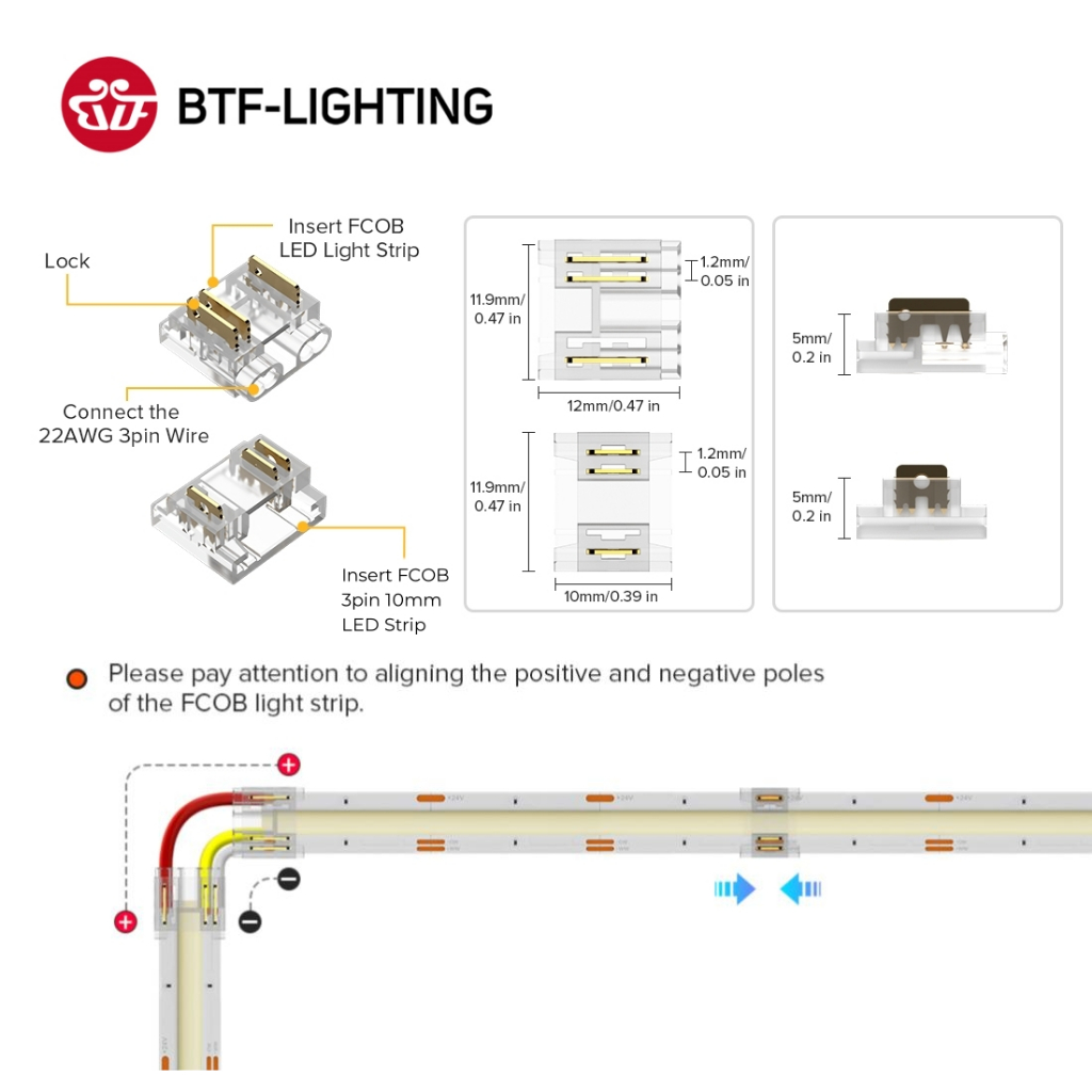 BTF-LIGHTING 3Pin 10mm COB Led light strip connector | Shopee Singapore