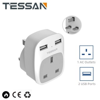 TESSAN USB Plug Wall Socket Extender with 2 Outlets and 2 USB Ports,  Multiple European Plug Socket Adapter Overload Protection