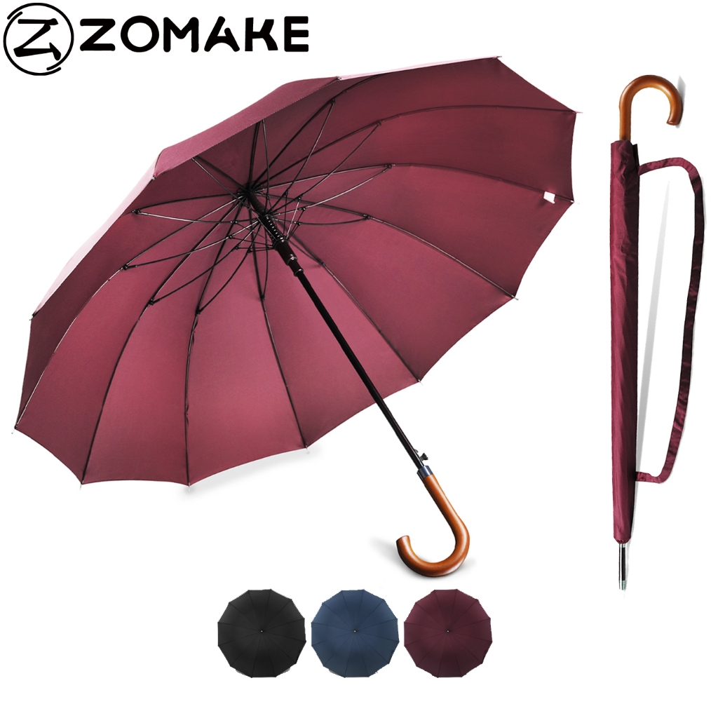ZOMAKE Jtype Umbrella Oversize Windproof Umbrella Wooden Hook Handle J