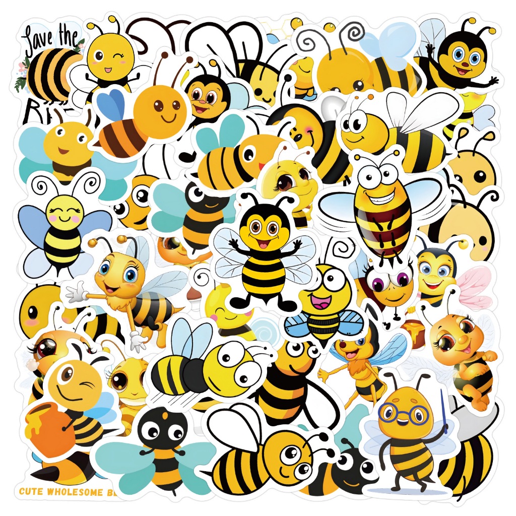 60 pcs Cute Little Bees Cartoon Waterproof PVC Stickers | Shopee Singapore