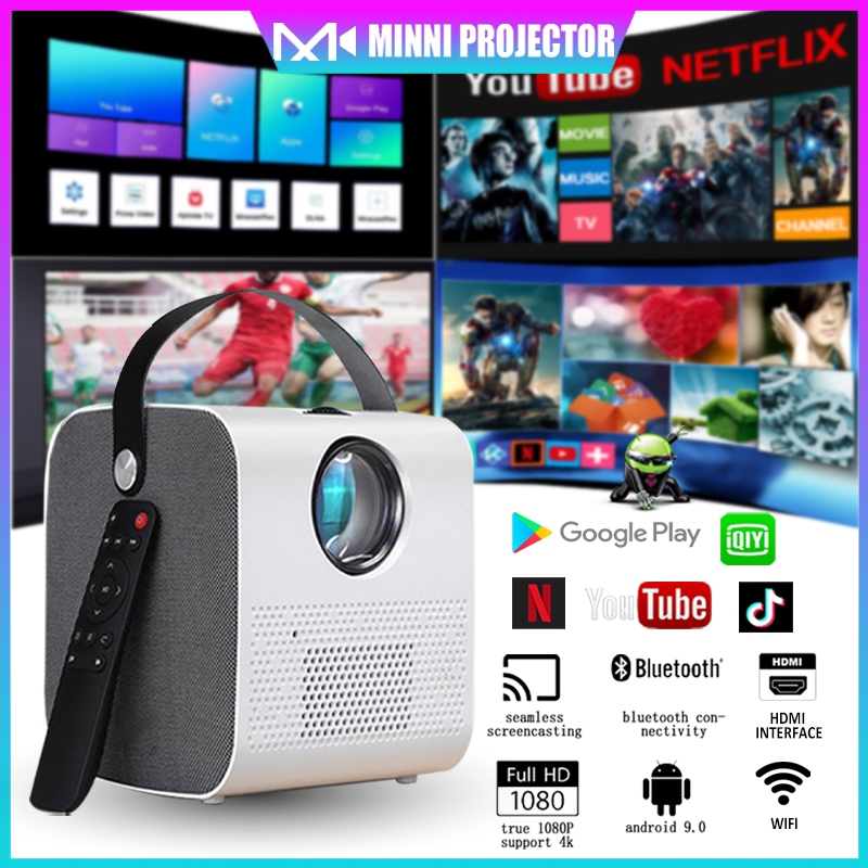 Mini Projector, Artlii Play Smart Projector Android TV 9.0 Bluetooth  Portable Projector with Built-in Netflix, Disney+, Hulu,1080p Support  Projector