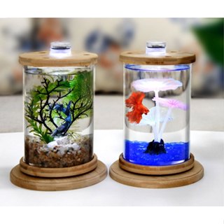 Cylindrical Rotating Fish Tank Luminous Desktop Ecological Bottle