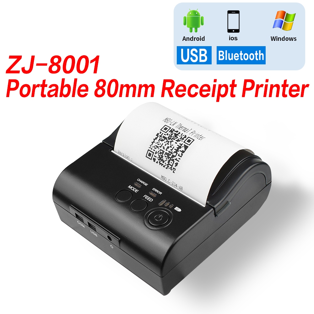 Mini 80mm Portable Receipt Printer Thermal Printer Bluetooth Android 3 Inch  Mini Portable Receipt Bill ZJ-8001 | Shopee Singapore