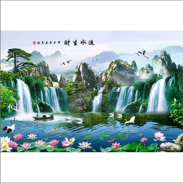 风水画/山水画Feng Shui Wall Mural for Living Room - Waterfall