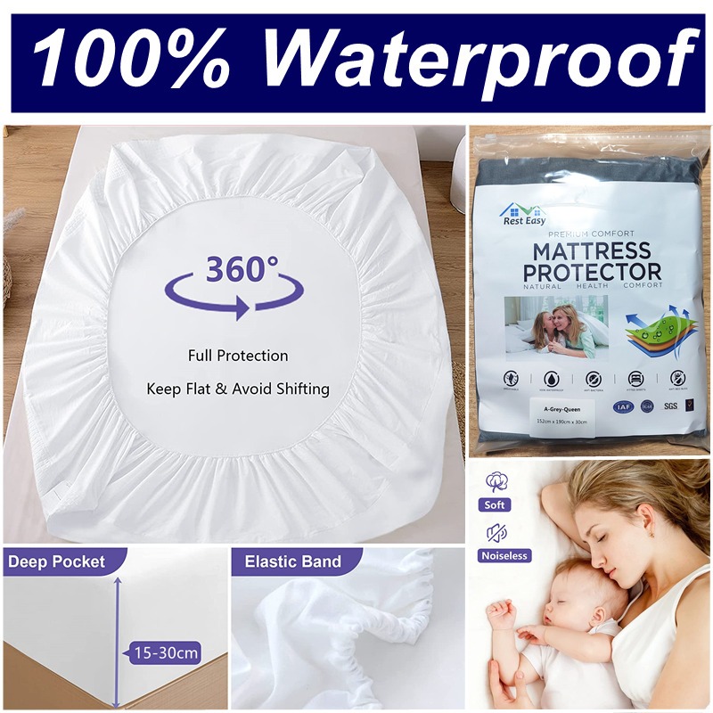 (SG STOCK) Waterproof Mattress Protector Fitted Bedsheet Bed Cover Top
