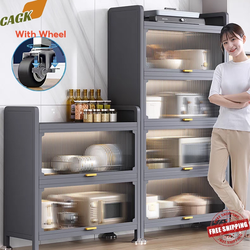 Dustproof Kitchen Storage with wheel Home Locker Kitchen Organiser Rack Kitchen Shelf