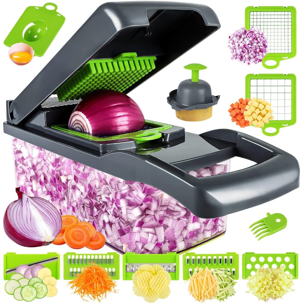  ONCE FOR ALL Safe Mandoline Slicer 5 in 1 Vegetable Chopper Food  Potato Cutter, Strips Julienne Dicer Adjustable Thickness 0.1-8 mm Kitchen  Chopping Artifact Fast Meal Prep (Gray) : Home & Kitchen