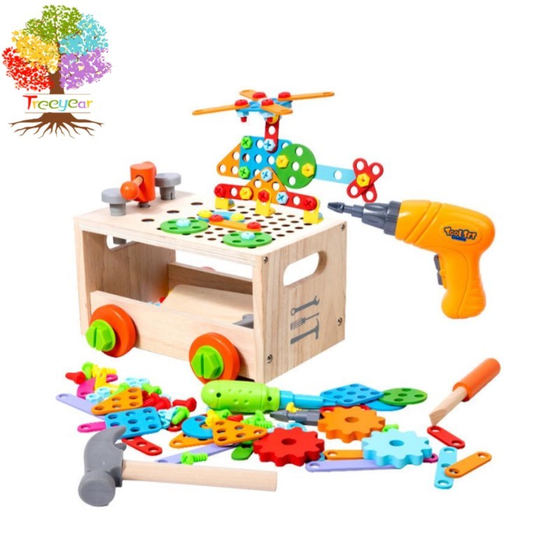 Kids Wooden Tool Set with Electric Drill Toy Montessori STEM ...