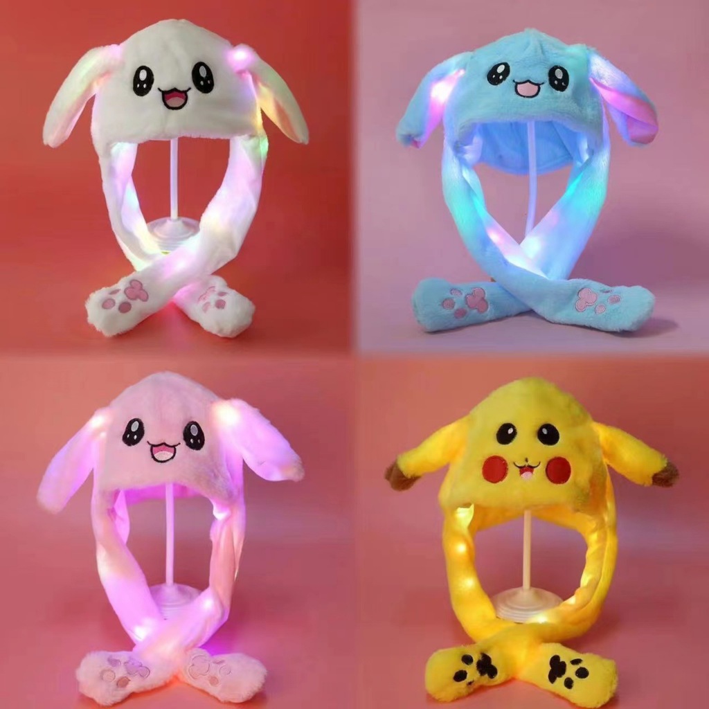 LED Cute Bunny Ears Hat Pinching Ear Moving Rabbit Hat Pikachu