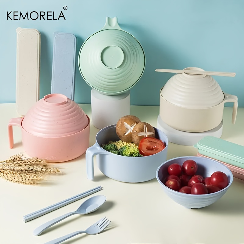 KEMORELA Instant Noodles Bowl With Lid Handle Dinnerware Wheat Straw ...
