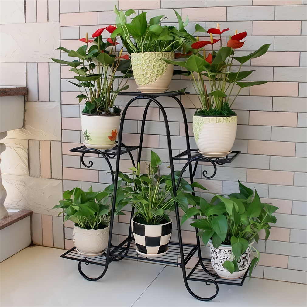 6-Tier Metal Plant Stand Flower Pot Stand Rack Balcony Floor-standing ...