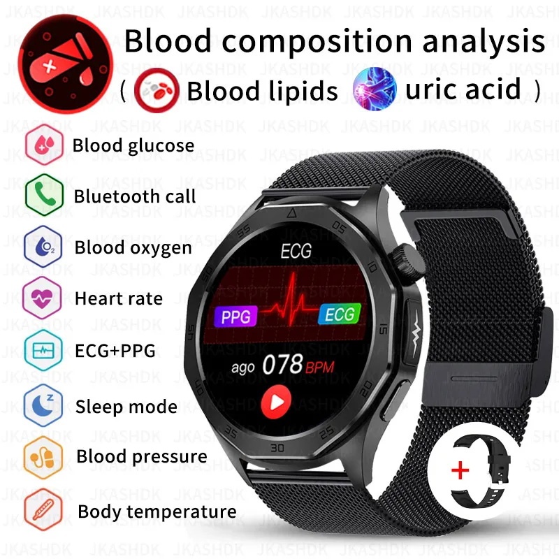 Medical Grade Smart Watch Blood Sugar Blood Lipid Uric Acid ECG+PPG ...