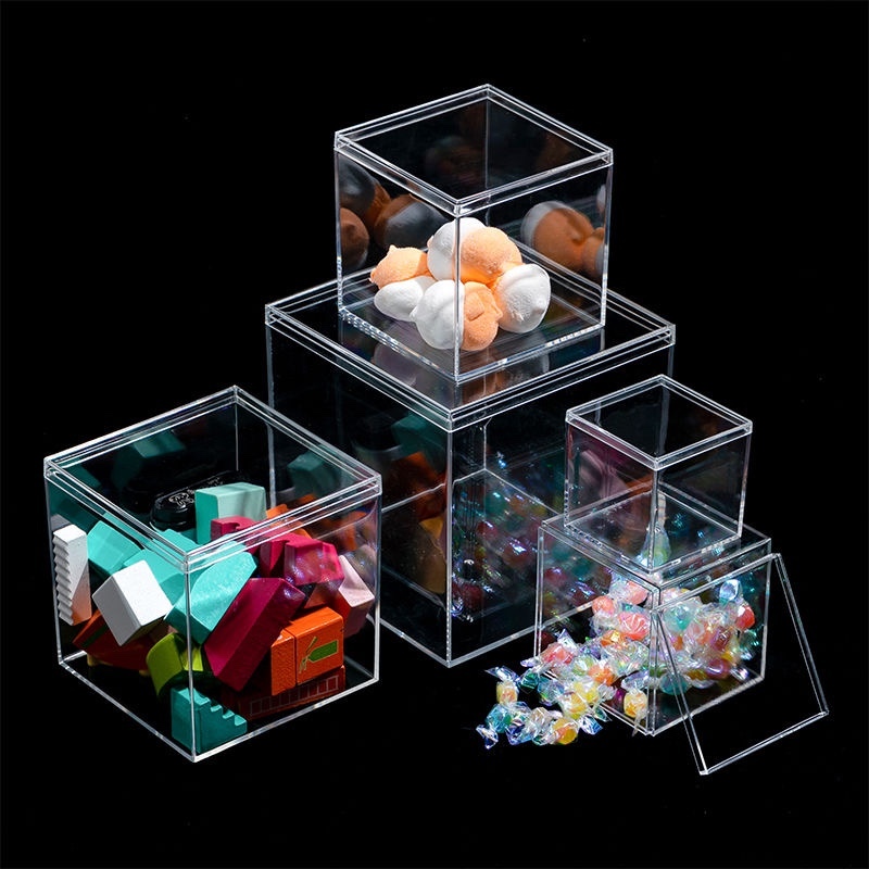 1Pc Transparent Acrylic Boxes With Cover Plastic Organizer Small Gift  Square Packing Box Food Candy Storage Container For Home