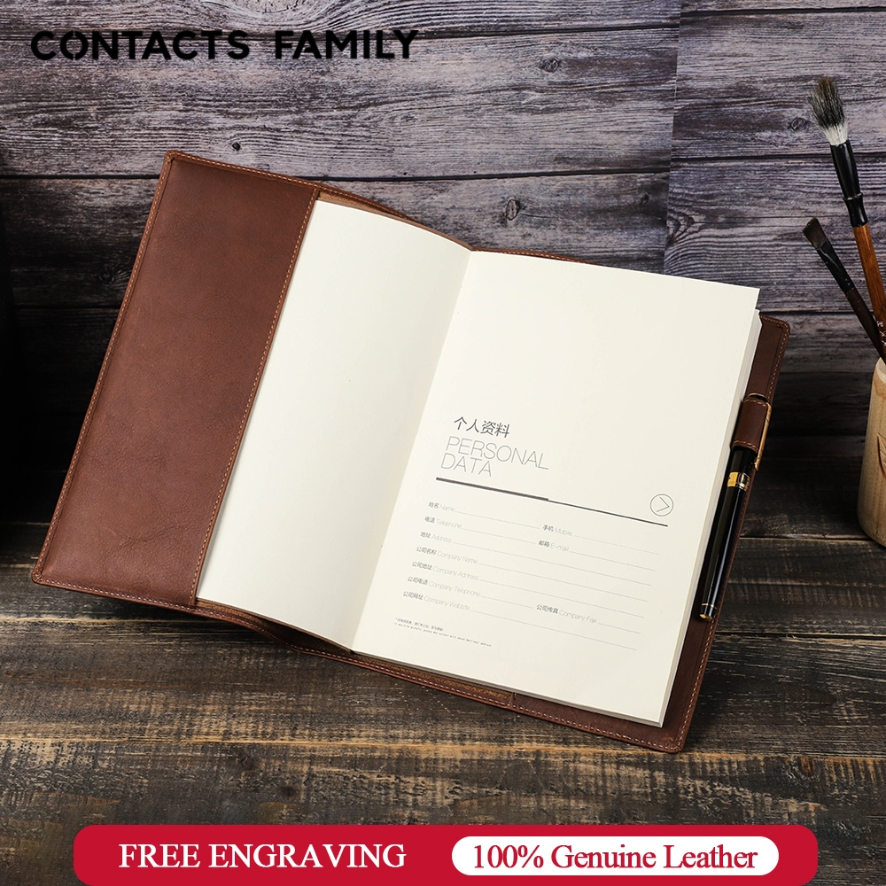 CONTACTS FAMILY Retro Genuine Leather Book Cover Sleeve Protector with ...