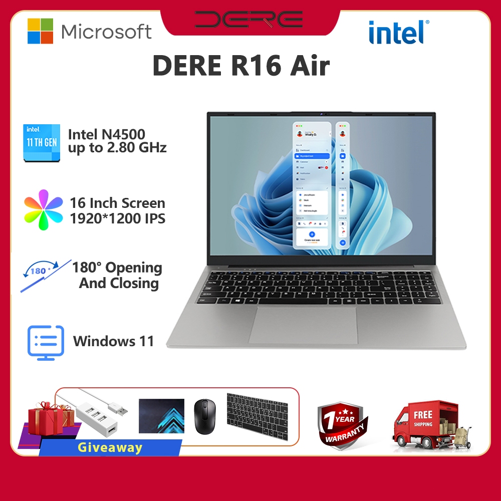 DERE R16 AIR Laptop 16 Inch Laptop FHD IPS Screen 12GB DDR4 RAM 512GB ...