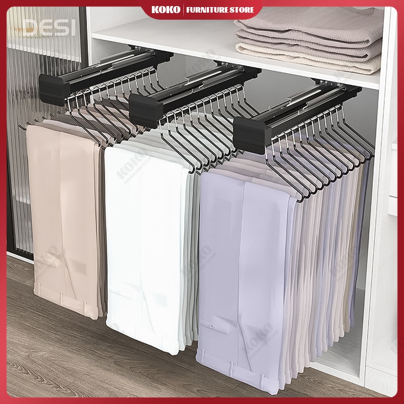 Built-in pull-out pants rack closet inside hanging rod top mounted ...