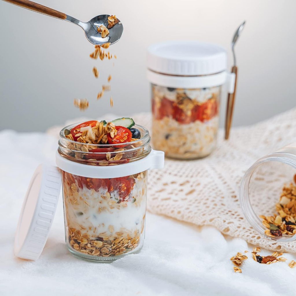 Overnight Oats Containers With Lid And Spoon Set Of 2, 10 Oz Large Airtight  Capacity Overnight Oats Jars With Measurement Marks, Reusable On The Go Cu