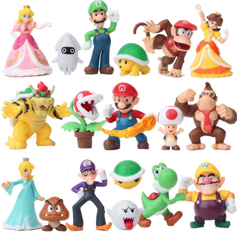 18pcs Super Mario Anime Figures Yoshi Bowser Luigi Mario Action Figures ...