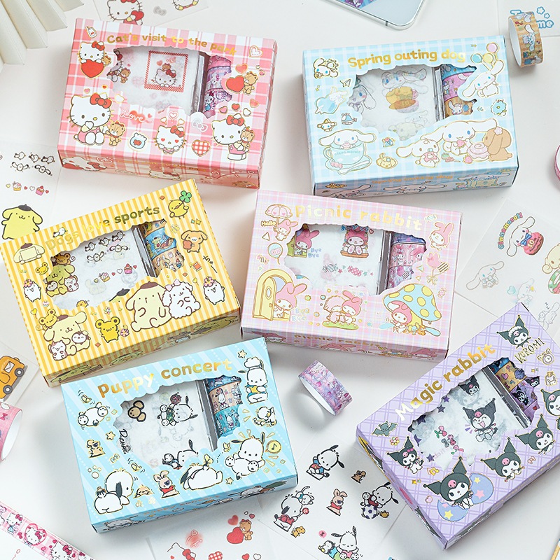 Sanrio Sticker Roll Box Cute Hello Kitty Cinnamoroll Kuromi My Melody ...