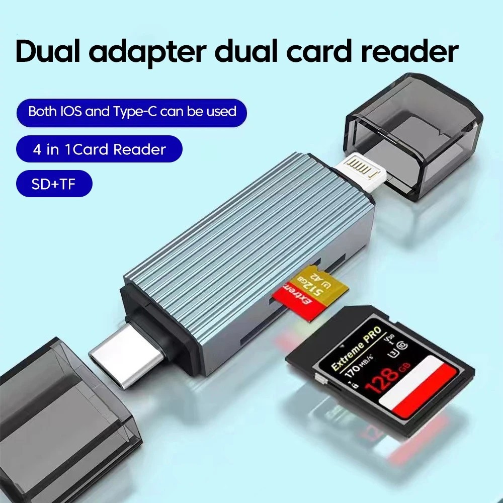 4 in 1 Card Reader Type C Ligh/tni/ng To SD TF Memory Card Reader ...