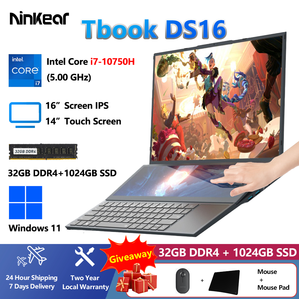 Ninkear TBook DS16 Dual Screen Laptop Intel® Core™ i7-10750H Touch ...