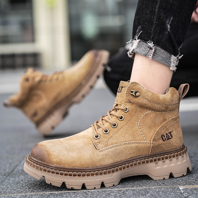 Genuine Genuine Leather Martin Boots Cargo Shoes CAT High Top Martin Boots Shopee Singapore
